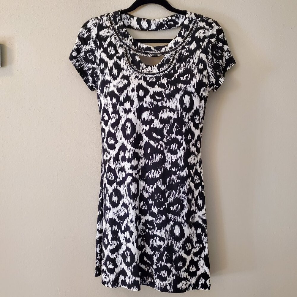 Abstract animal print black and white mini dress